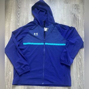 NWT Under Armour Men's Royal Blue Hooded Windbreaker with Teal Accent Size XXL